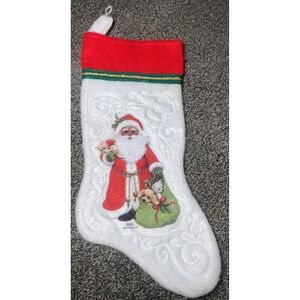 Vintage Morehead Inc Santa Teddy Bear Puppy Kitten 15" Felt Stocking